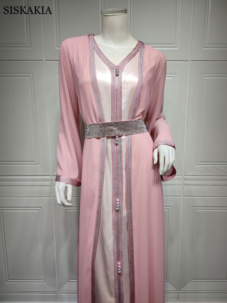 Twee Stukken Abaya Set Vrouwen Vest Lange Jurk Met Chiffon Bovenkleding Mubarak Eid Moslim Marokkaanse Caftan Arabische Oman Dubai Jalabiya