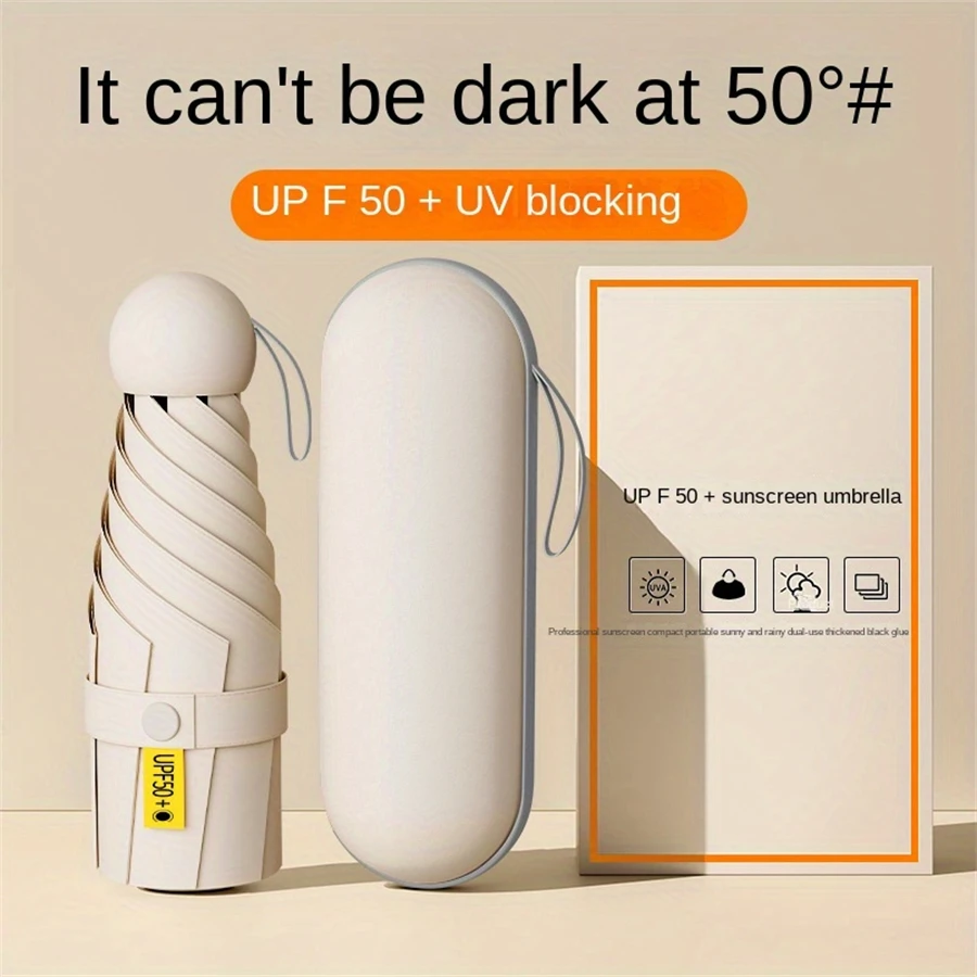 Mini paraguas Anti-Uv para días soleados y lluviosos, portátil con revestimiento Uv y sombrilla de playa de 6 costillas reforzadas, 1 ud.