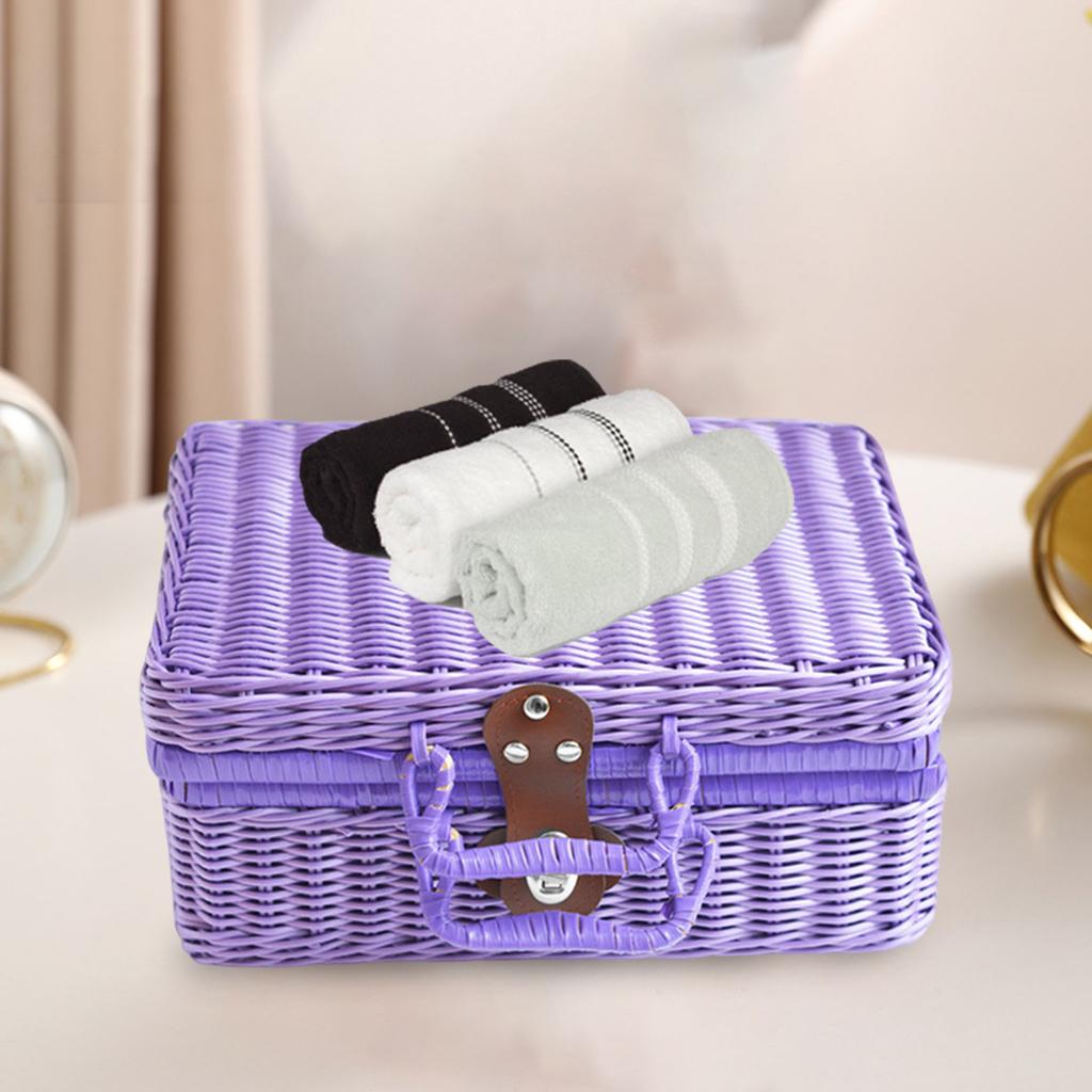 Valise tissée en osier, panier de stockage des aliments, Portable, pour jardin, Patio: Purple 26x16x10cm