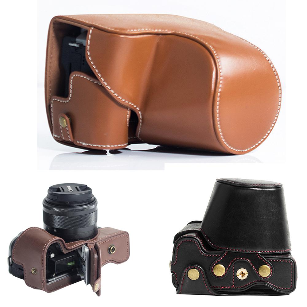 Full body Precieze Fit PU leather digitale camera case bag cover Voor Canon EOS M6 mark ii m6 ii case met riem Batterij Opening