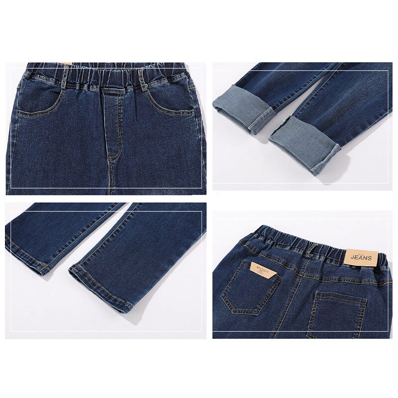 Autumn 2022 outdoor jeans elastic waist solid color slim breathable mid waist pants children's jeans
