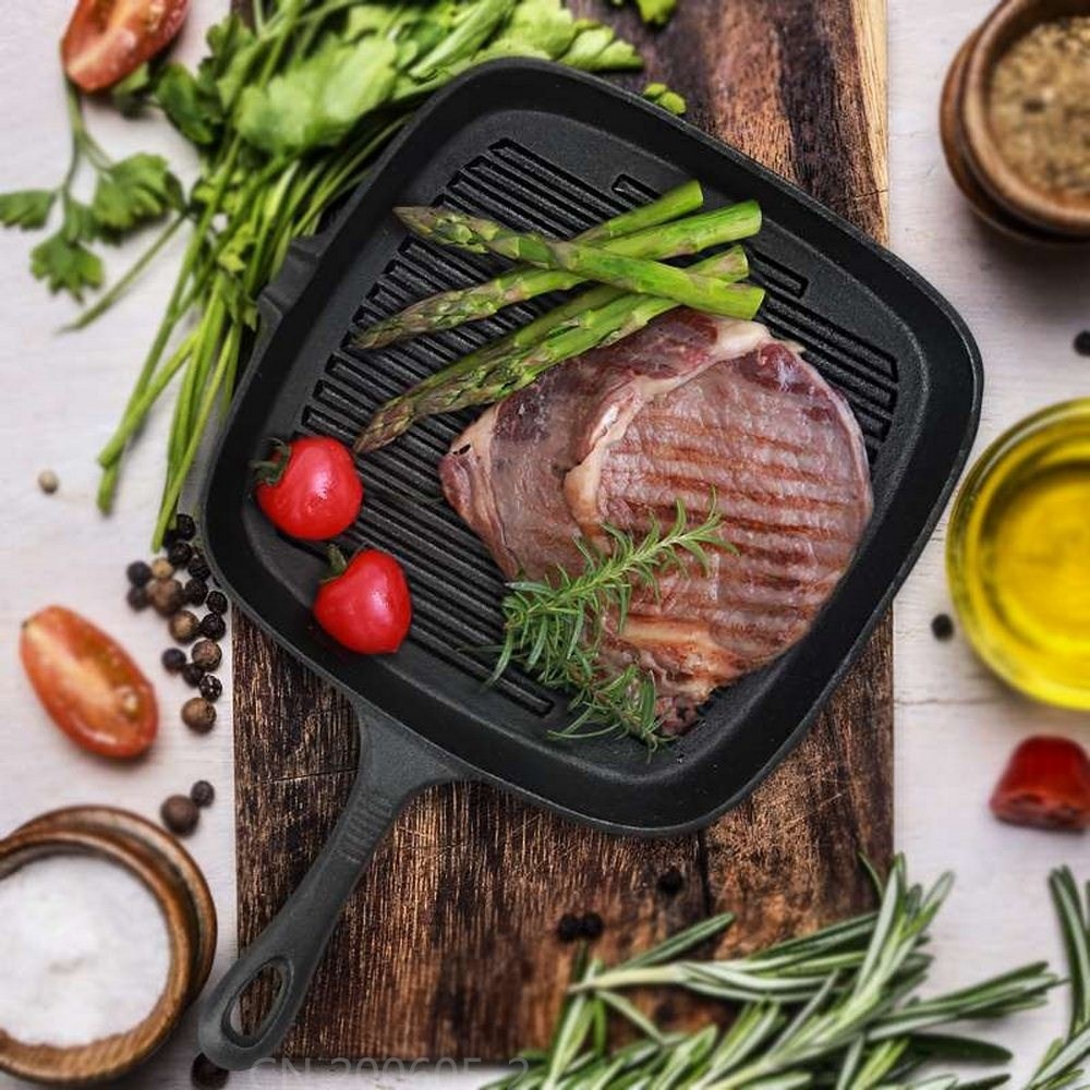 Non-stick Steak Frying Pan Cast Iron Wooden Handle Folding Pancakes Frying Pan Square Grill Plate Kitchenware Cooking Tools
