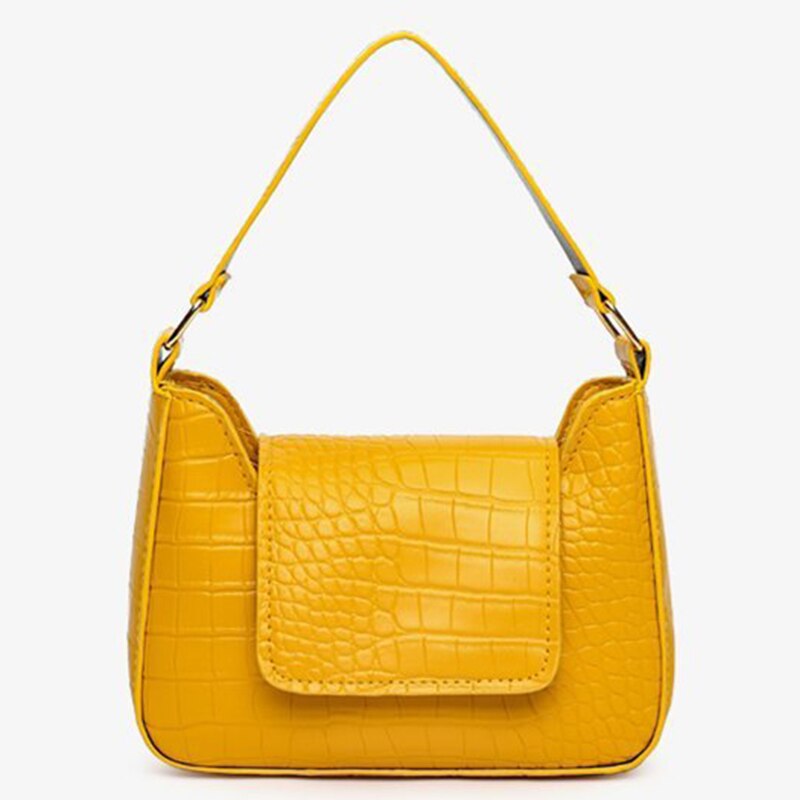 Mini Flap Tassen Trendy Pu Lederen Casual Handtassen Eenvoudige Leisure Vrouwelijke Steen Patroon Draagbare Snoep Kleur Zakken: yellow