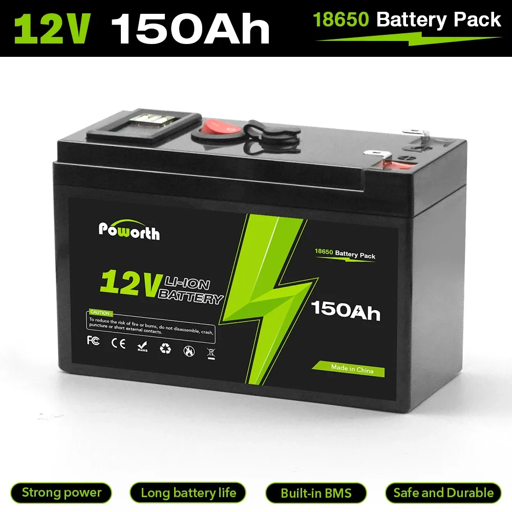 12V 150Ah Lithium 2000+Zyklen wiederaufladbarer Akku für Solar--/Windkraft, kleine USV, Beleuchtung, Elektroräder, Fischfinder, integriertes BMS