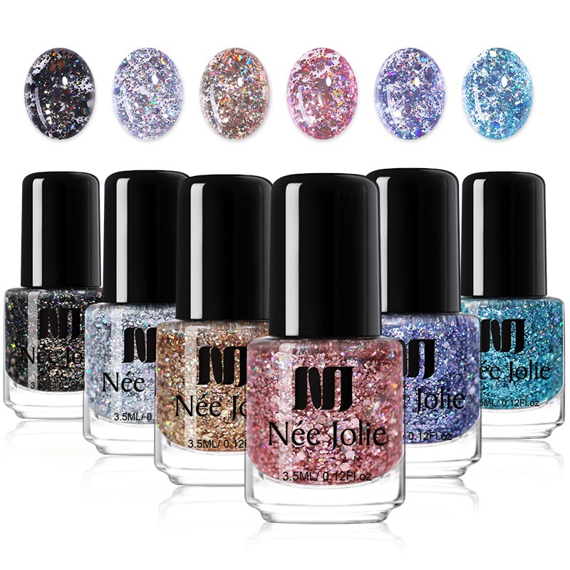 Nee jolie 12 färger nagellack roséguld glitter paljetter gradient serie shimmer flake för nail art diy 3.5ml