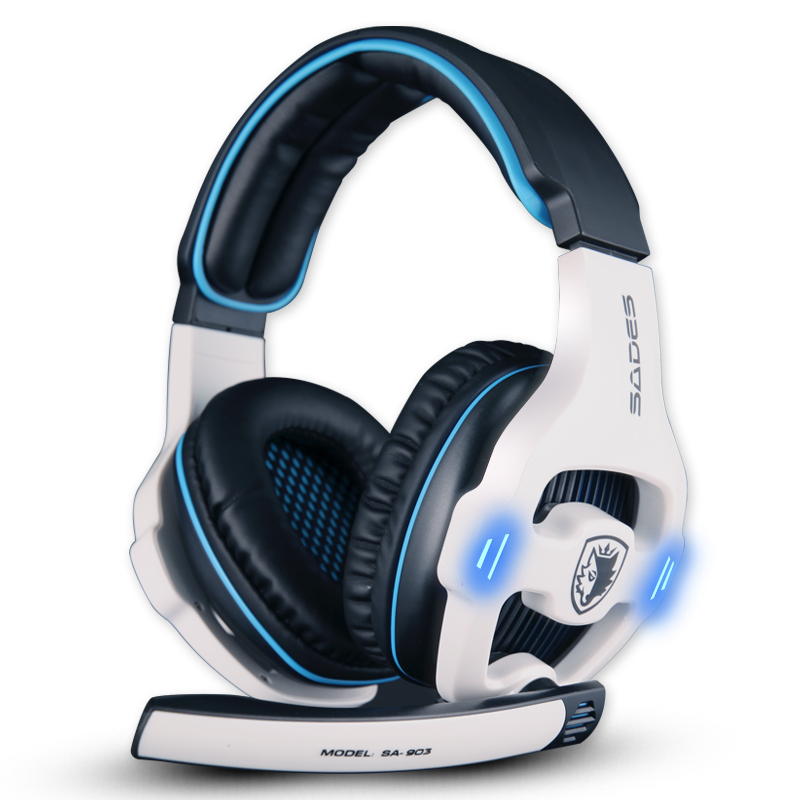 Sa903 Kopfhörer 7,1 USB PC Headset Tiefe Bass Gaming Kopfhörer Mit LED Mikrofon Für Spiele-Player: White-Blue