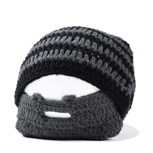YGYEEG warm Herren Schnurrbart Mützen Coole Punk Warme Winter Neuheit Hütte Häkeln Mütze Bart Gesichtsmaske Ski Wärmer Hütte Kappen Patchwork: Schwarz grau Streifen
