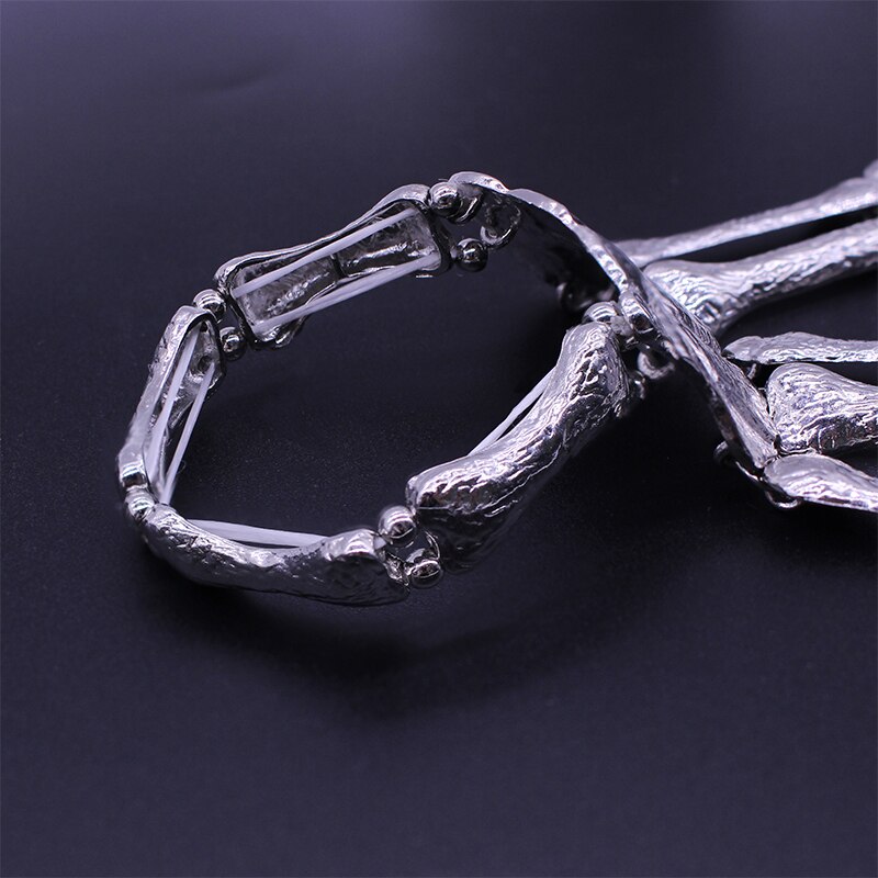 Nightclub Gothic Punk Skull Finger Bracelets for Women Skeleton Bone Hand Bracelets Bangles Christmas Halloween