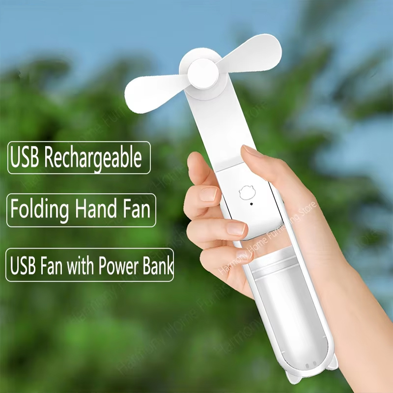 Mini Handheld Fan Small Pocket Fan USB Rechargeable Battery Fan Folding Cooling Hand Fan Mini USB Fan With Power Bank