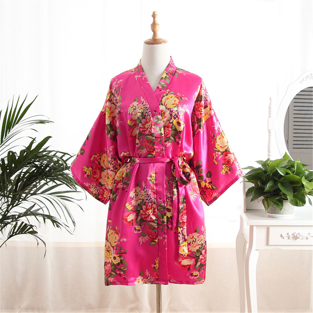 Vrouwen Badjas Sexy Losse Bruiloft Gewaad Casual Lounge Nachtkleding Kimono Print Pioen V-hals Mini Home Kleding: Goud
