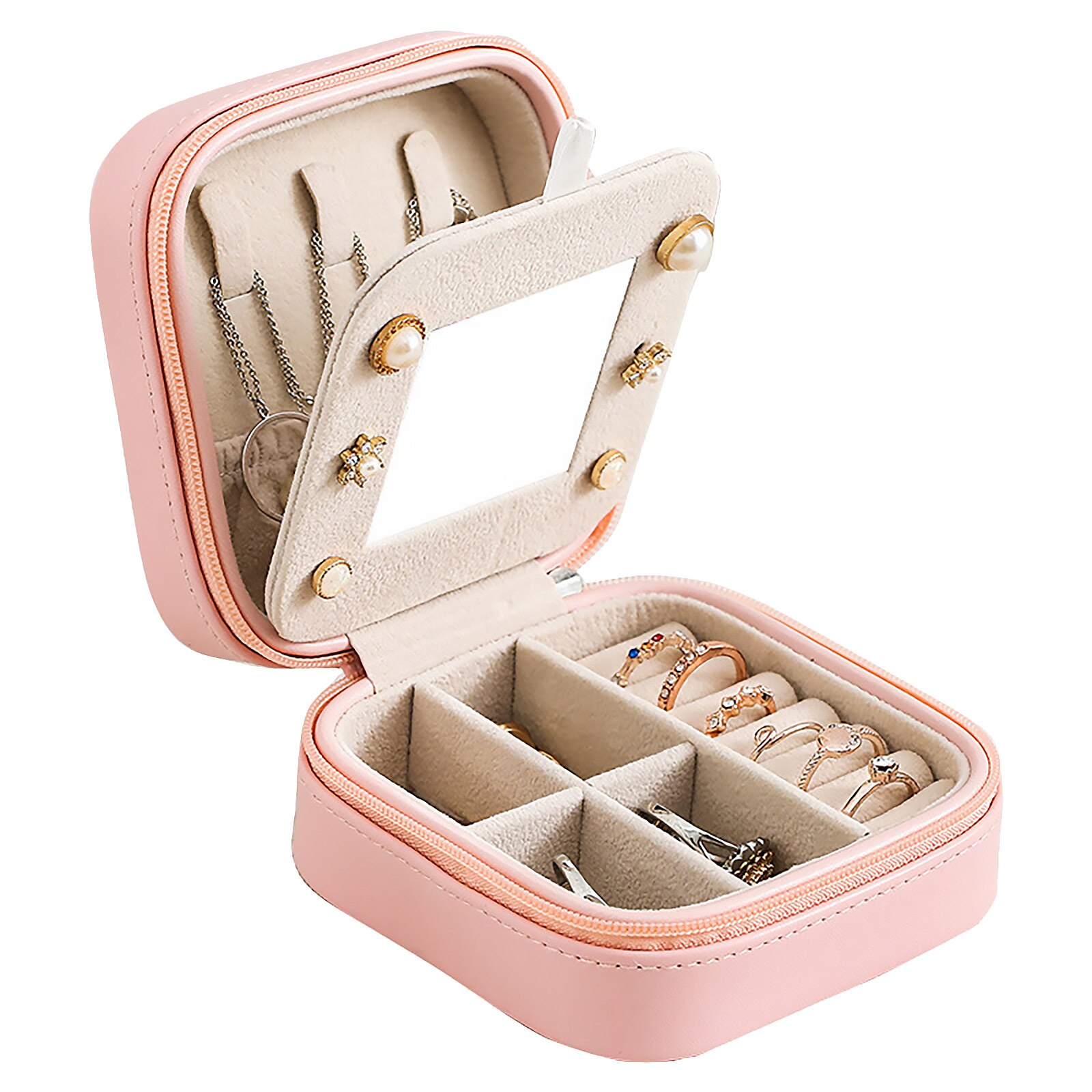 Velvet Portable Jewelry Box Jewelry Organizer Display Travel Jewelry Case Boxes Button Leather Storage Zipper Jewelers Joyero: 11