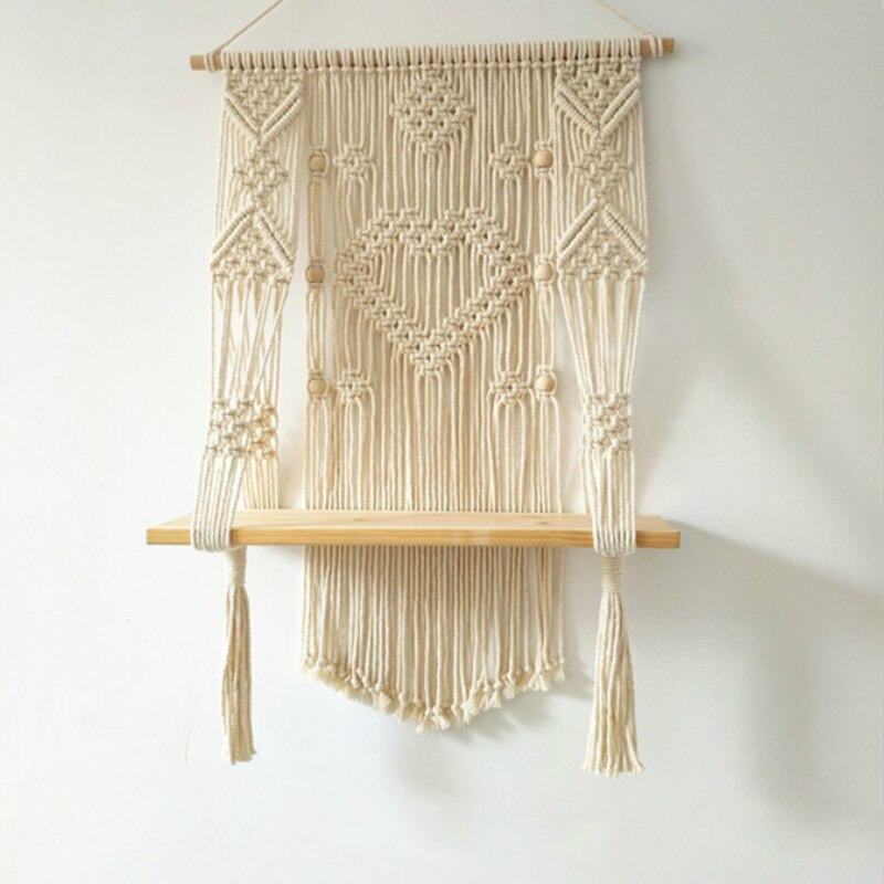 Macramé de doble capa de madera para colgar en la pared, marco de partición, decoración, Hogar, cesta, soporte de planta, cesta de flores, decoración Boho