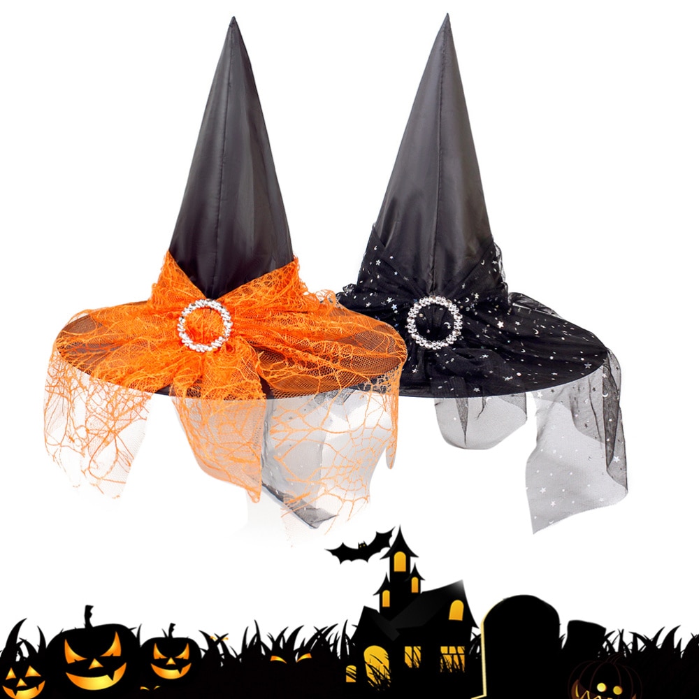 2 Stuks Halloween Heks Gaas Hoeden Grappige Partij Heks Cap Feestelijke Props Cosplay Kostuum Accessoires (Oranje + Zwart)