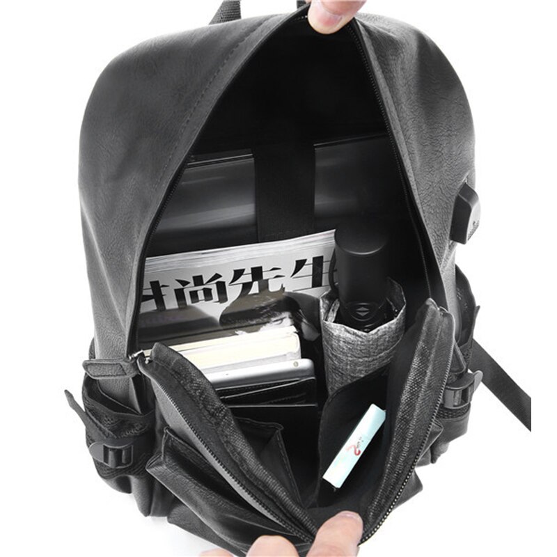 VICUNA POLO Leisure Leather Backpack For Men Unisex College Student Laptop Backpack Bags Solid Black Travel Backpacks