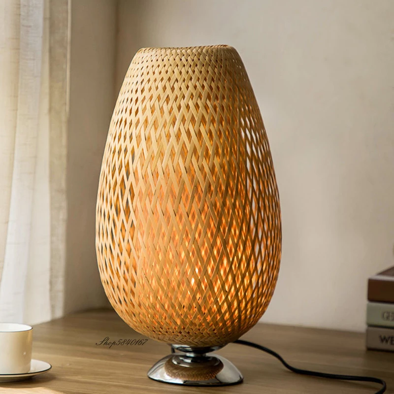 Vintage Bambus Tisch Lampen Chinesischen Stil Handgemachte Holz Schreibtisch Lampe für Wohnzimmer Schlafzimmer Dekoration Kreative E27 Neben Lampe