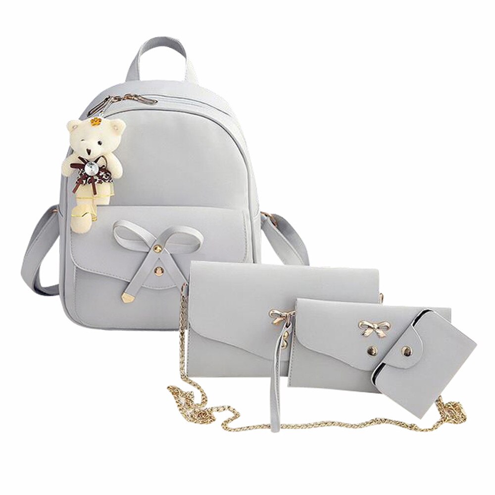 Frauen vier setzt Rucksack Große Kapazität Mädchen Reise Rucksack Mochila Mujer Rucksack Frauen Pu Leder Tasche # g30: Grau