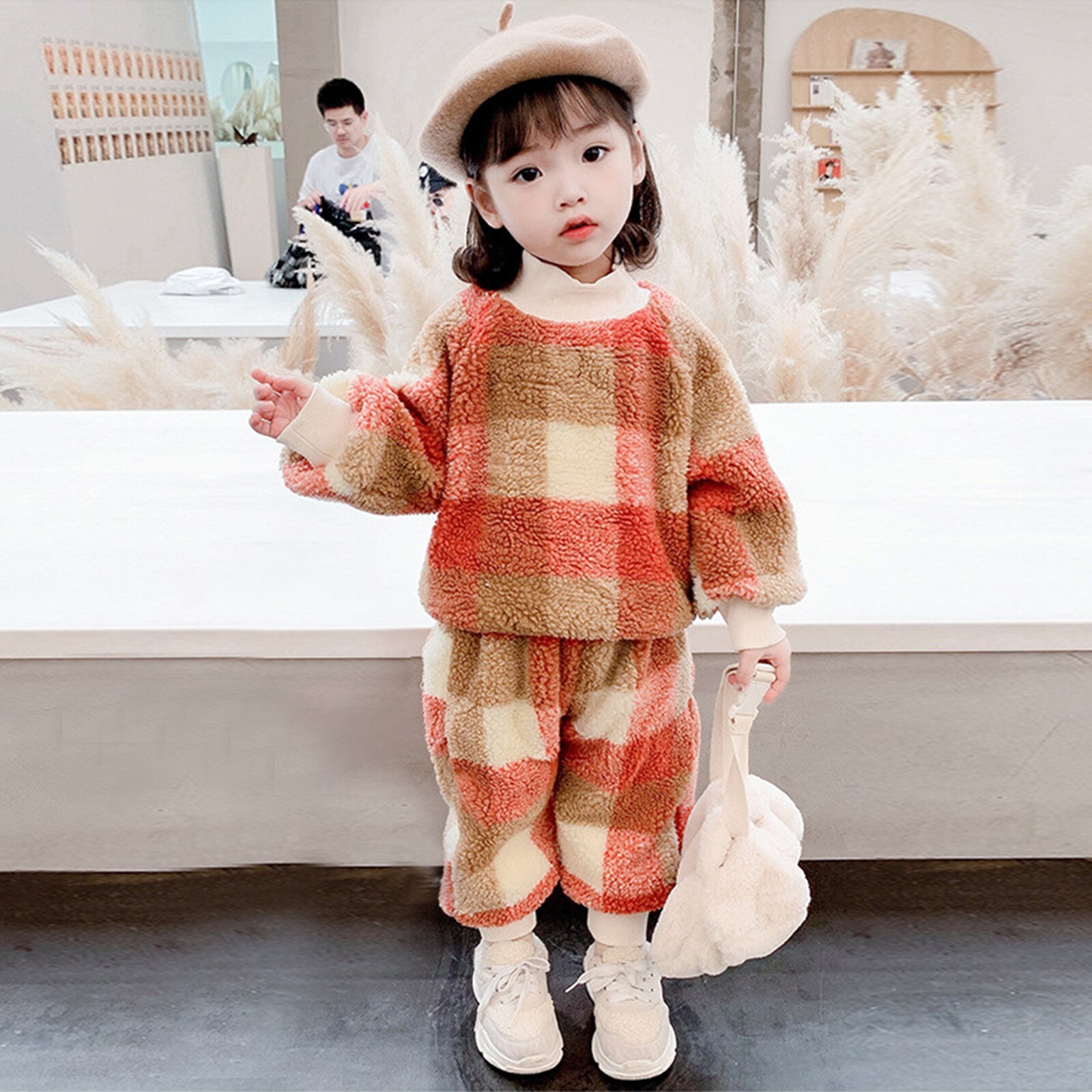 Meisjes Winter Pakken, Peuter Kinderen, Baby Jongens En Meisjes, plaid Winter Warme Jas + Broek Pak Footies Kleding Voor Meisjes