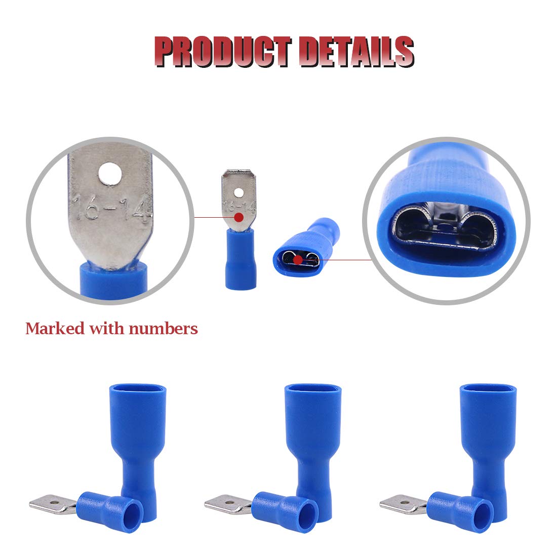 Connecteurs à bêche femelle et mâle, connecteurs à déconnexion rapide, fil à bêche isolé, borne de sertissage, 16-14 AWG, 100 pièces, 50 paires
