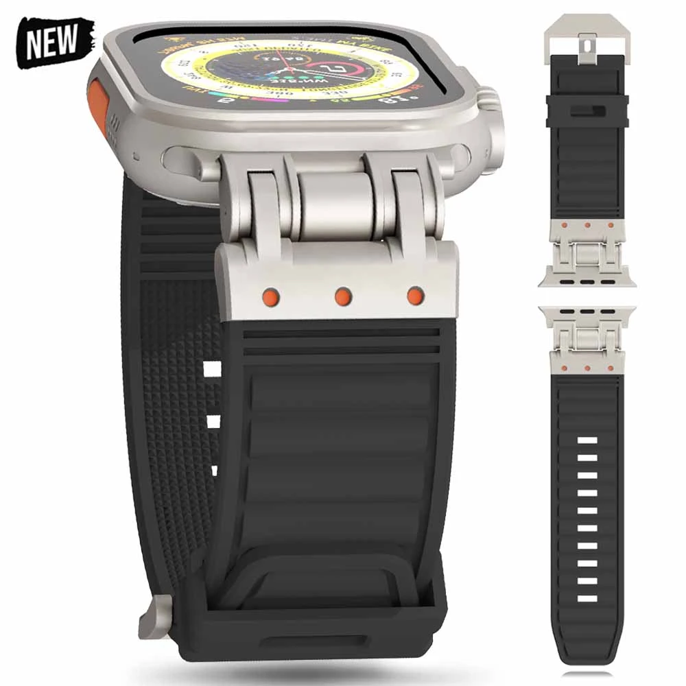 Bracelet en silicone pour Apple Watch, Bracelet de sport en caoutchouc souple, Bracelet pour homme, Ultra 2, IWatch Series 9, 8, 7, 6, 5, 4, Se, 49mm, 45mm, 44mm, 42mm