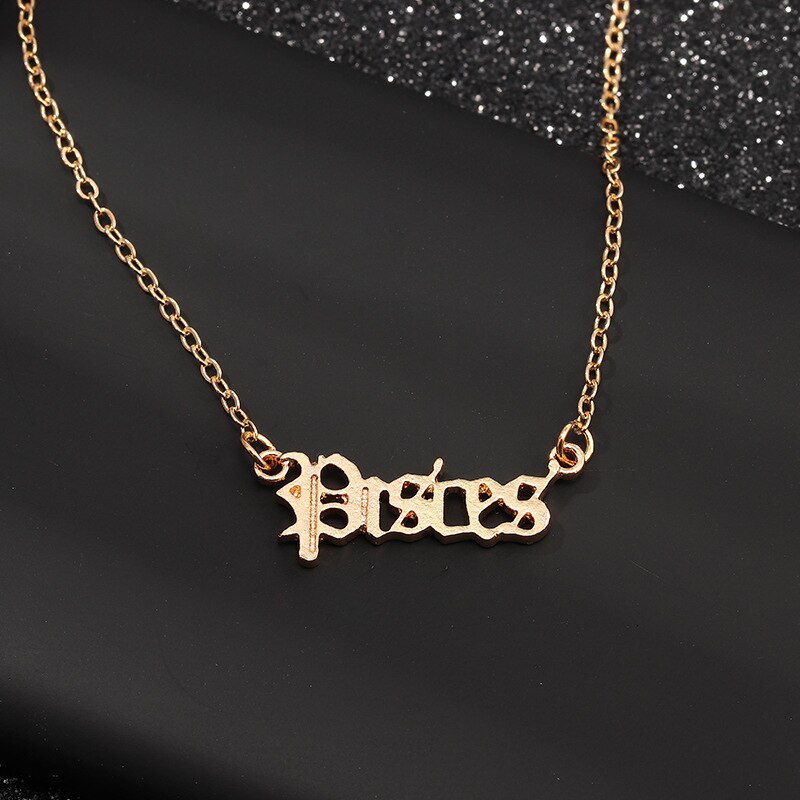 Zodiac Alphabet Necklace Creativity European Girls Twelve Constellation Alloy English Letter Necklaces Jewelry For Women: NZ1526Pisces