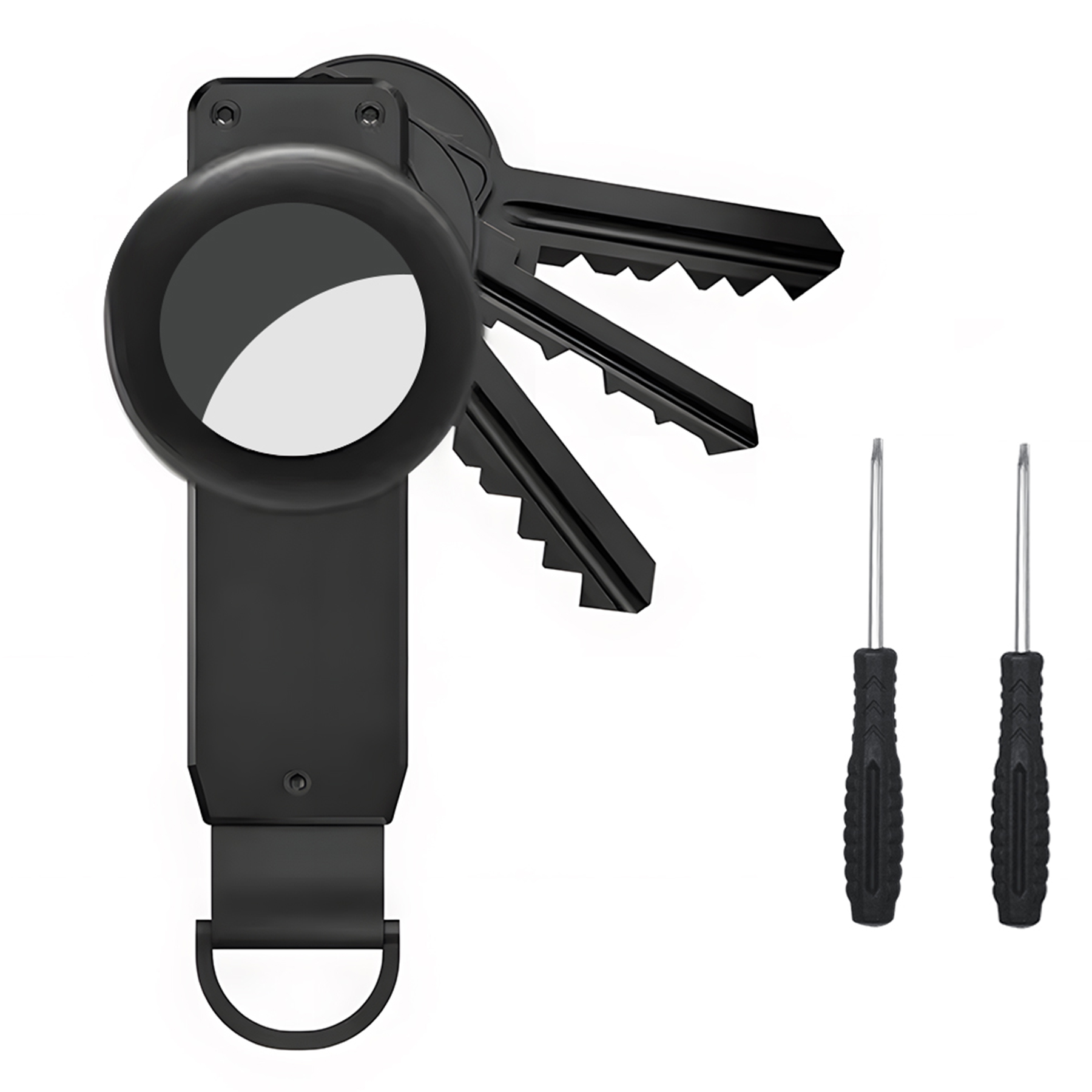 Key Organizer, Compact Keyholder, Anti-Lost Metal Keychain with Airtag Case, Compatible with Apple AirTag Finder Tracker, Alumin: black