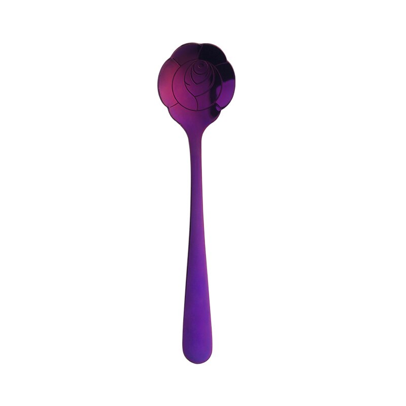 Cuillère à mélanger dorée en acier inoxydable, 2 pièces, de fleurs, petite cuillère à café, thé, sucre fantaisie Dessert cuillère à café Bar café vaisselle: 2purple