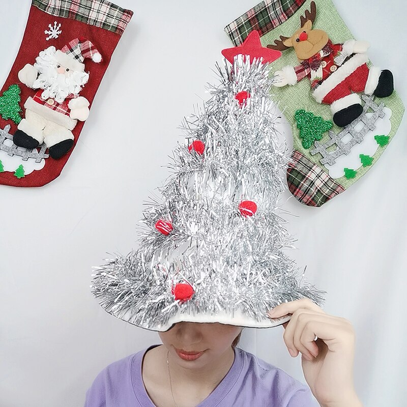 Glänsande grönt rött silver tofs jul dekor hatt fest keps för vuxna barn år festival festtillbehör foto rekvisita