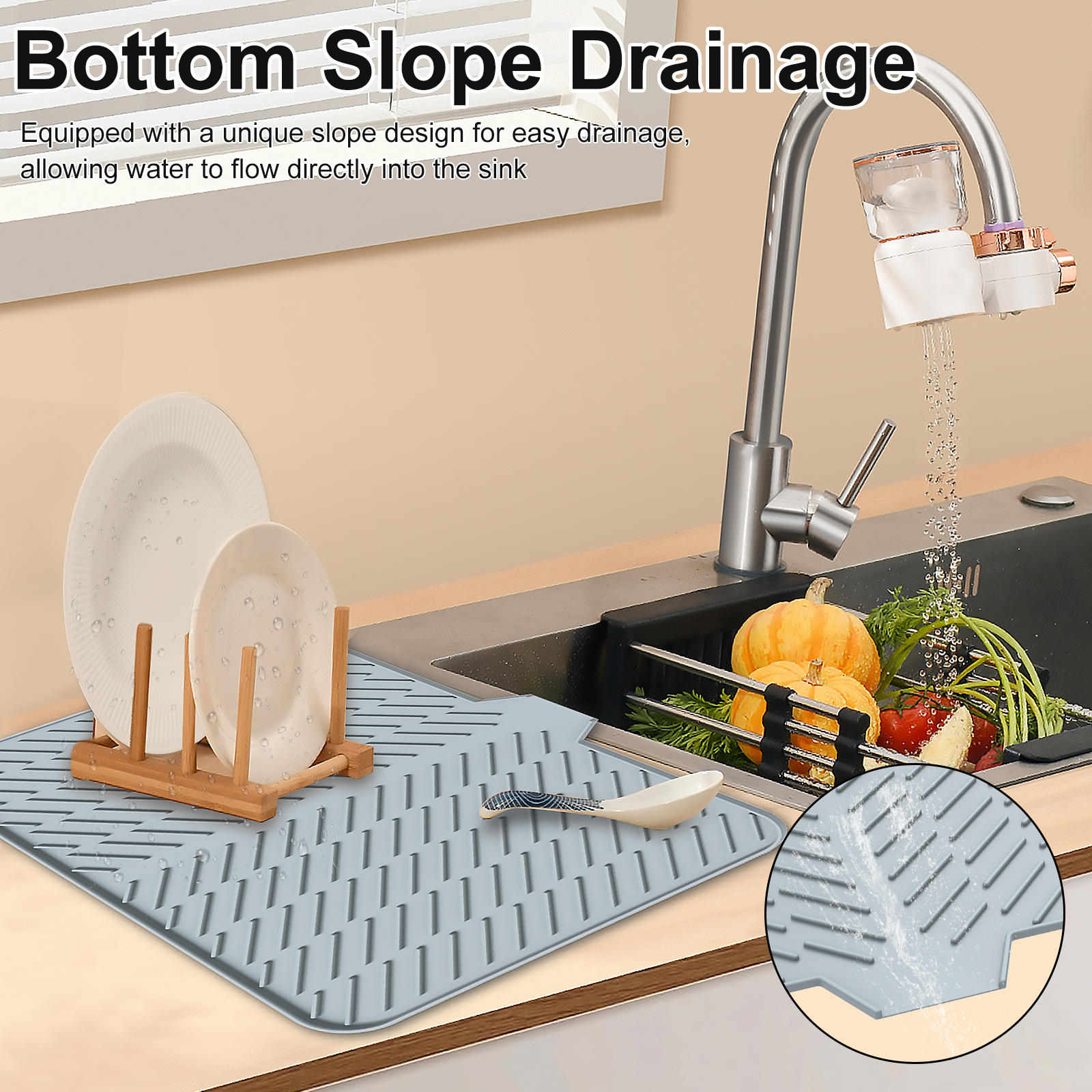 Esteira de secagem de prato ultra absorvente silicone esteiras de secagem antiderrapante secagem rápida drenagem esteira resistente ao calor almofada de secagem de prato de cozinha