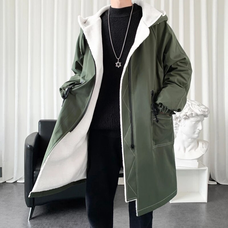 Winter Coat Men Hooded Thick Trench Coat Men Windbreakers Casual Jackets Hip Hop Streetwear Coat S-3XL