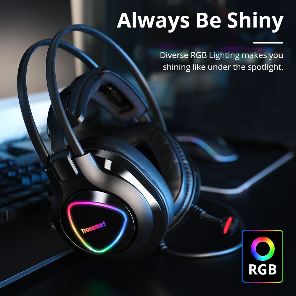 Tronsmart – écouteurs de Gaming Glary Alpha, avec éclairage coloré, Port USB 3.5mm, pour PS4, ordinateur portable,