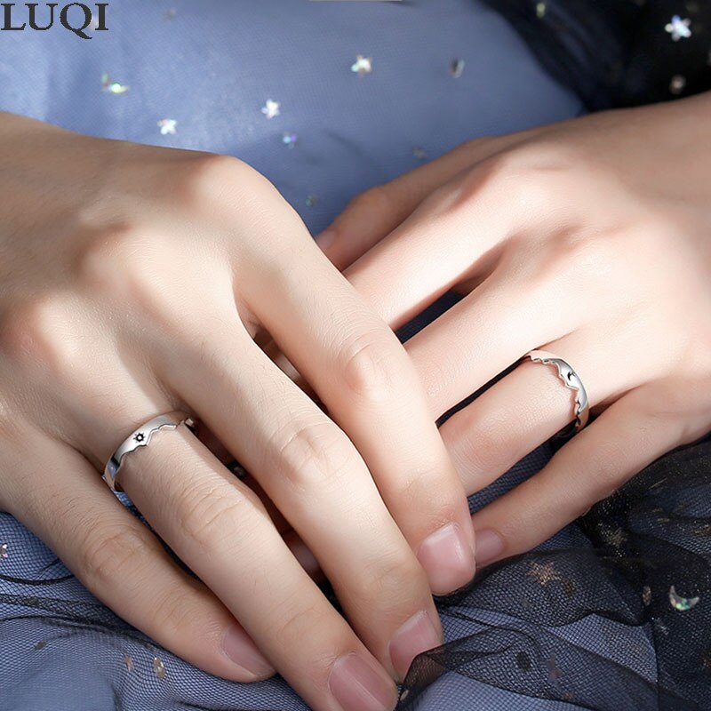 Men's and Women's S925 Silver Plated Platinum Personality Mountain Sea Sun Moon One Couple Rings JZ136