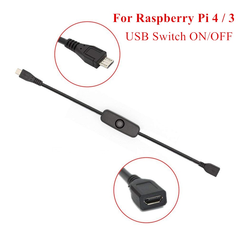 Aokin Raspberry Pi 4 3 Power USB Cable With ON/OFF Switch Power Control Toggle For Raspberry Pi 4 3 Model B+/ B/2/Zero/W