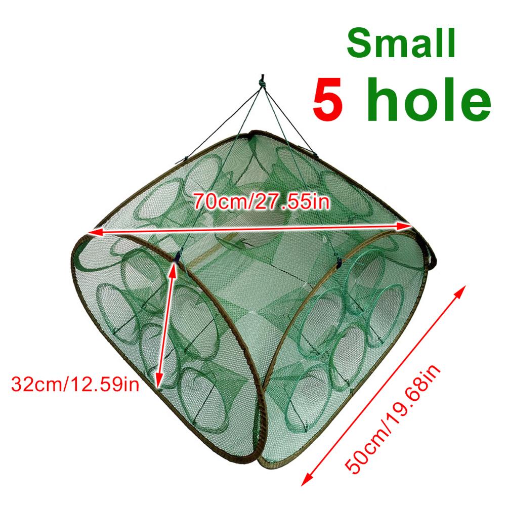 Automatic Folding Fishing Cage Square Green Fishing Net Fishing Shrimp Hand Throw Net Net Loach Cage: Small 5 holes