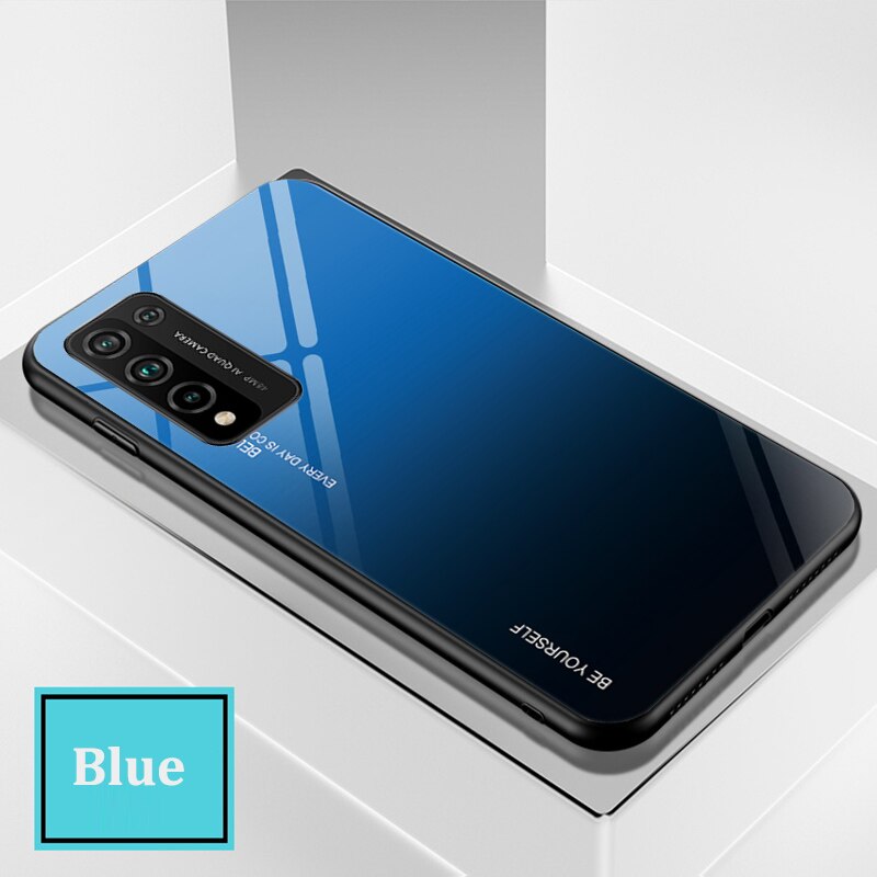 Auroras Tempered Glass Case For HONOR 10X Lite Macaron Solid Color Luxury Hard Back Cover For Honor 10X Lite Case: Blue