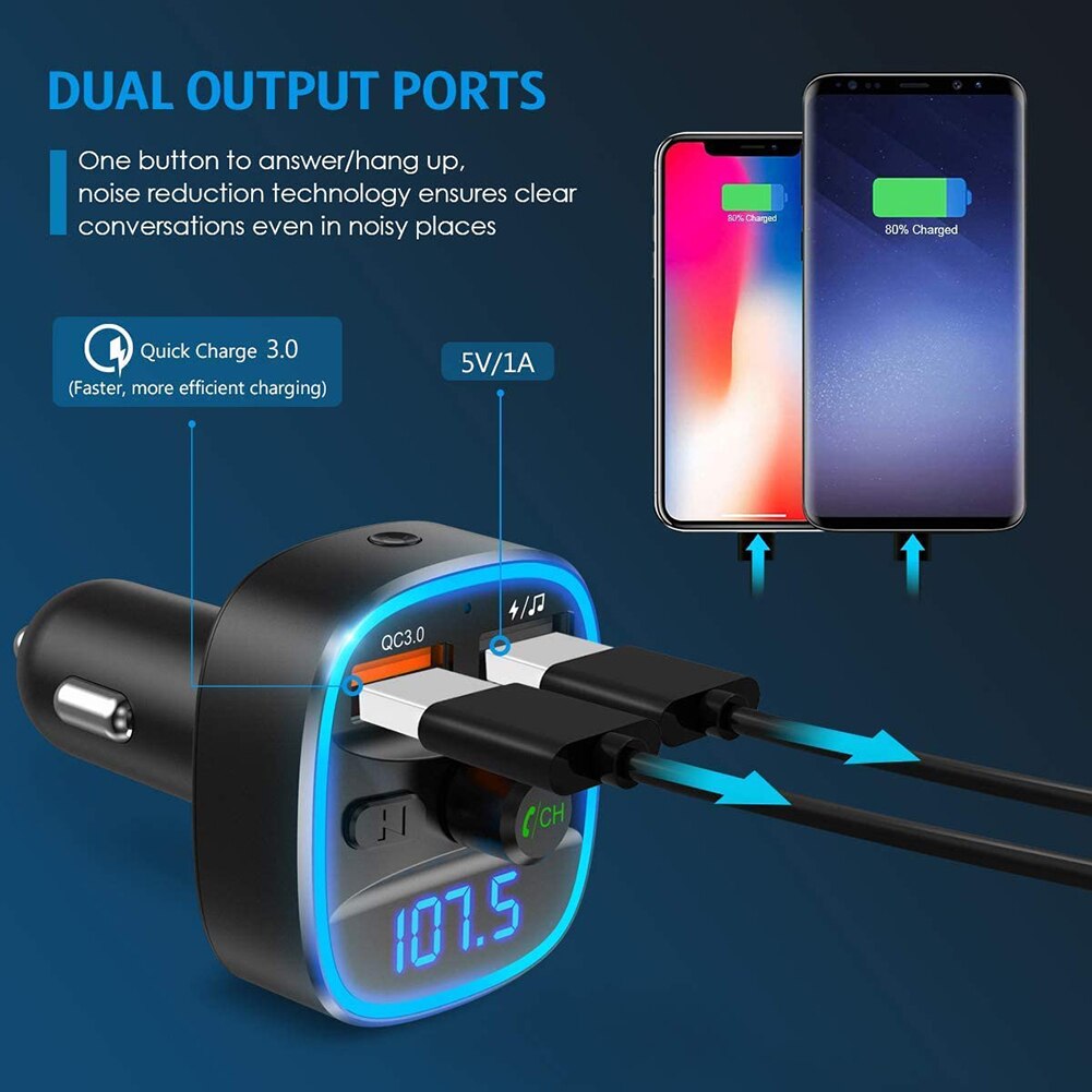 Vodool T25S Auto Bluetooth 5.0 Fm Transmitter Handsfree Carkit Auto MP3 Speler QC3.0 Dual Usb Auto Telefoon Oplader auto Accessoires