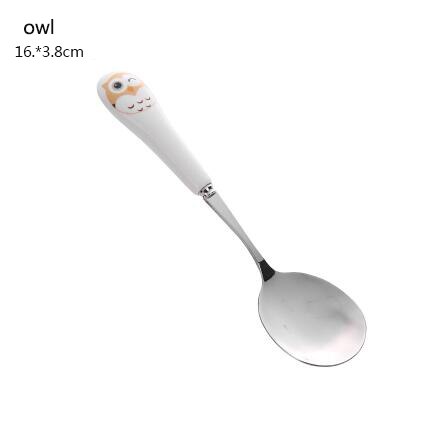 Tenedor con dibujo de gato, cuchara agitadora de mango largo de acero inoxidable, fruta, tenedor cuchara café, mango de cerámica, 1 ud.: owl