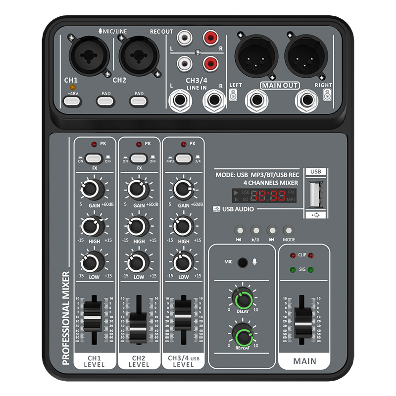 4 Channel Audio Mixer 48V Phantom Power USB Studio Sound Mixers Bluetooth DJ Console Mixing for Karaok: Default Title
