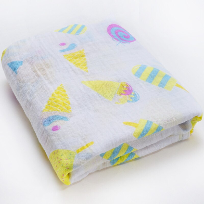 Klaring! Mousseline Inbakeren Baby Deken Zachte Katoenen Baby Wrap Sjaal Multiuse Baby Badhanddoek Luier Beddengoed Accessoires: Ice cream
