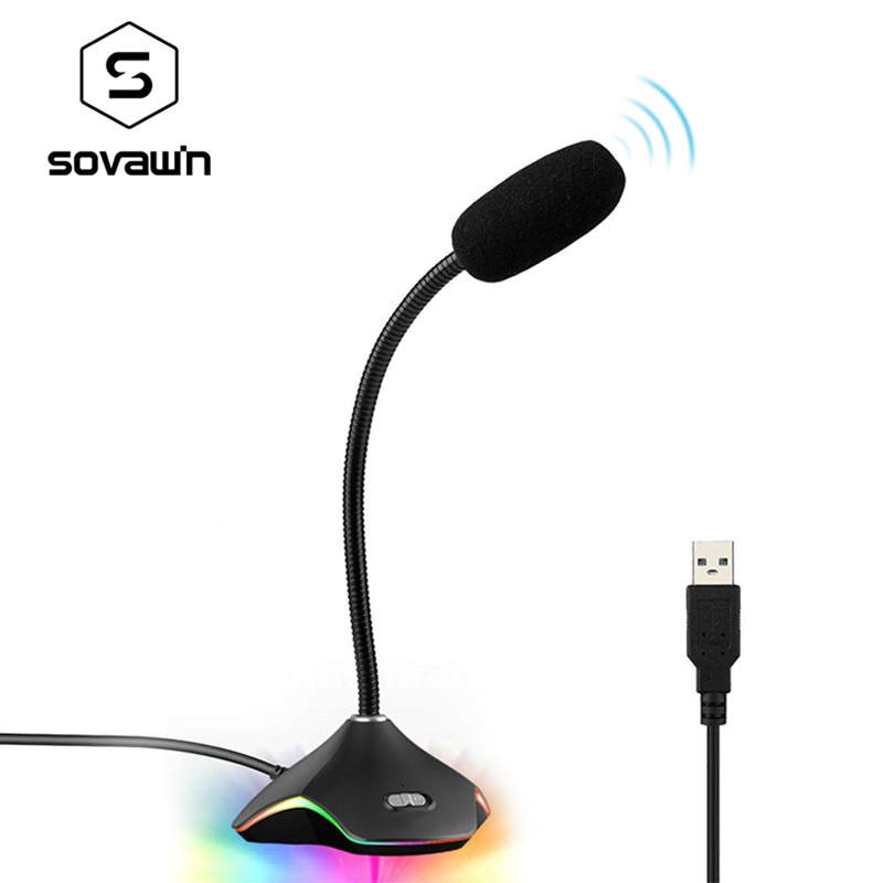 Sovawin Professionele Usb Gaming Microfoon Voor Pc Desktop Notebook Omnidirectionele Condensator Bedrade Microfoons Kleurrijke Licht