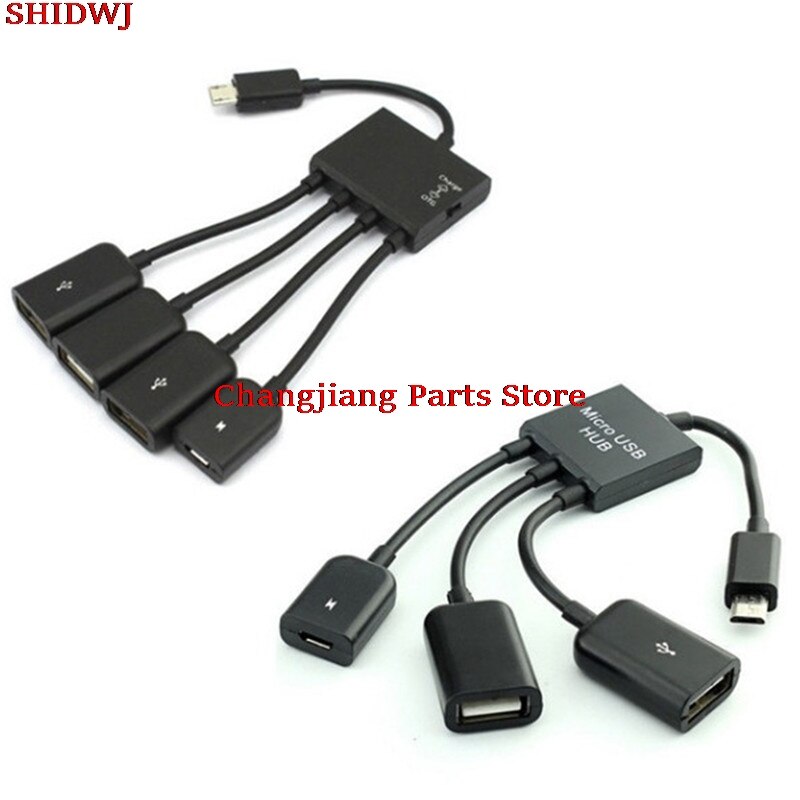1Pc 4 In 1 Micro Usb Host Otg Lading Hub Cord Adapter Splitter Voor Android Smartphones Tablet Zwart Kabel 20Cm