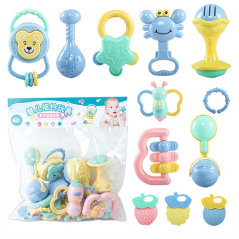 12Pcs/Set Baby Rattle Toys 0-12 Months Cartoon Hand Grip Soft Rattles Shaker