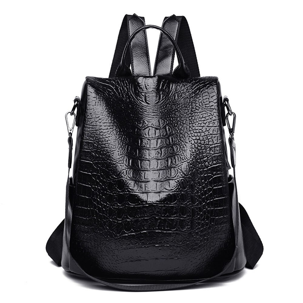Nuovo anti-furto Borsa Femminile delle Donne Del Modello Del Coccodrillo BagPack 2019 Feminina Zaino in Pelle di Moda Borsa Da Viaggio pacchi Muchila: nero