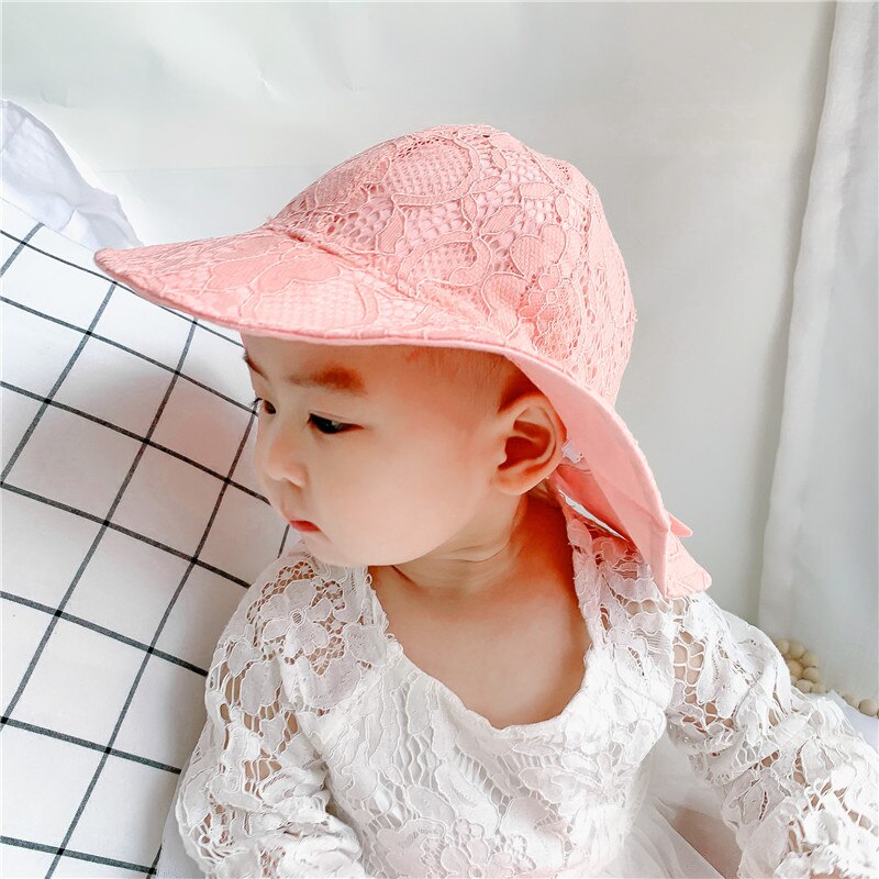 New Spring Summer Outdoor Baby Girls cappello pizzo Bowknot cappello da pescatore cappello da sole per bambini cappellini da sole per bambini cappellino per protezione solare per bambini: lace pink bowknot