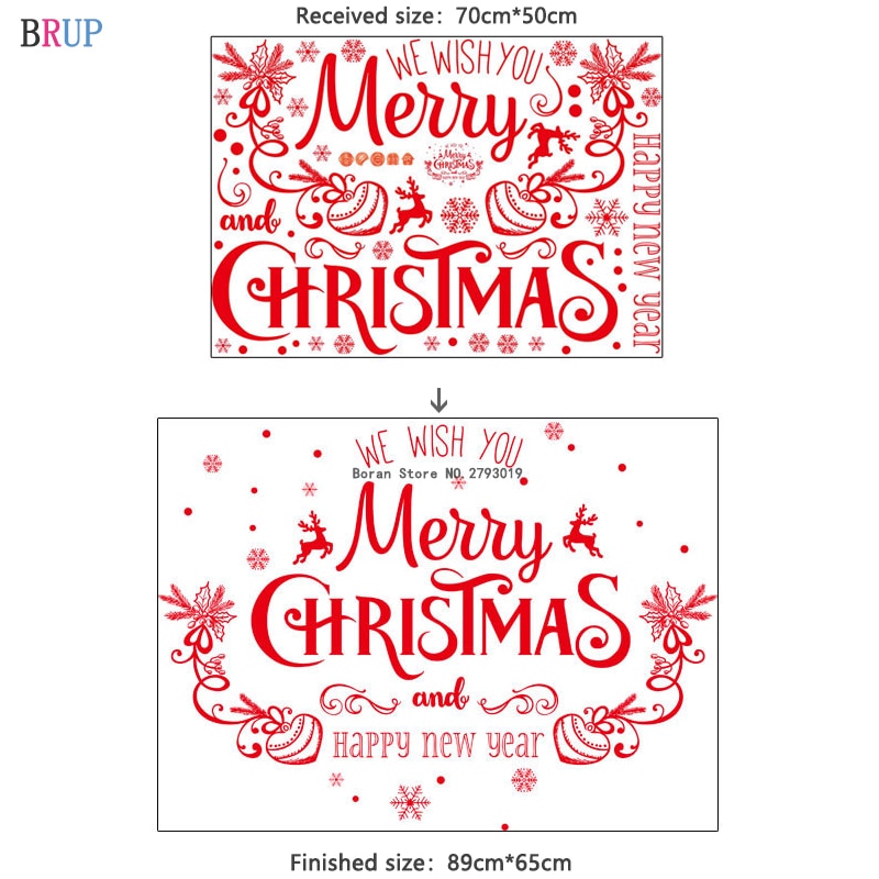 God jul fönster glasdörr dekoration år butik väggdekor konst jul röd heminredning pvc väggkonst avtagbar