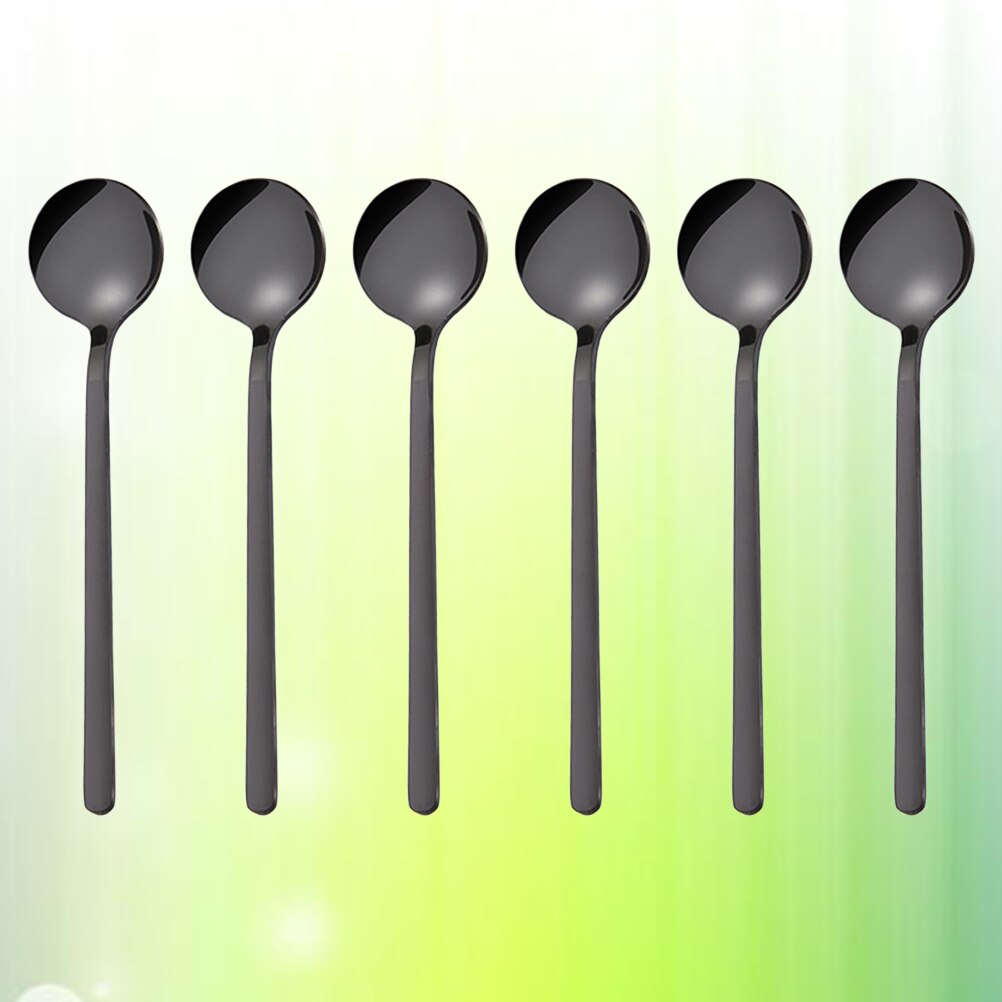 6 Pcs 13CM Spoons Stainless Steel Round Teaspoons Stirring Spoons for Sugar Coffee Dessert