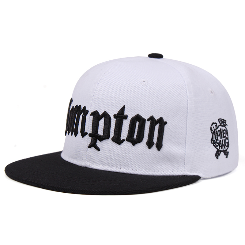 Gorra de béisbol de con bordado Compton, gorra de béisbol de Hip Hop, gorra deportiva de plana para Unisex, gorras ajustables para papá: Blanco