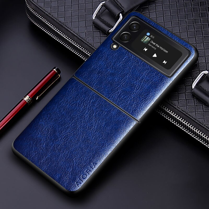 Luxe Pu Leather Case Voor Samsung Galaxy Z Flip3 5G Met Business Effen Kleur Telefoon Cover Voor Samsung Z Flip 3 5G Case: Blue