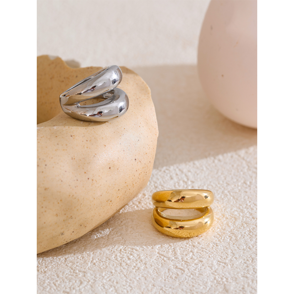 Yhpup 789 # Anillo ancho liso geométrico de doble capa con textura de Metal de acero inoxidable para mujer, joyería personalizada de 2024