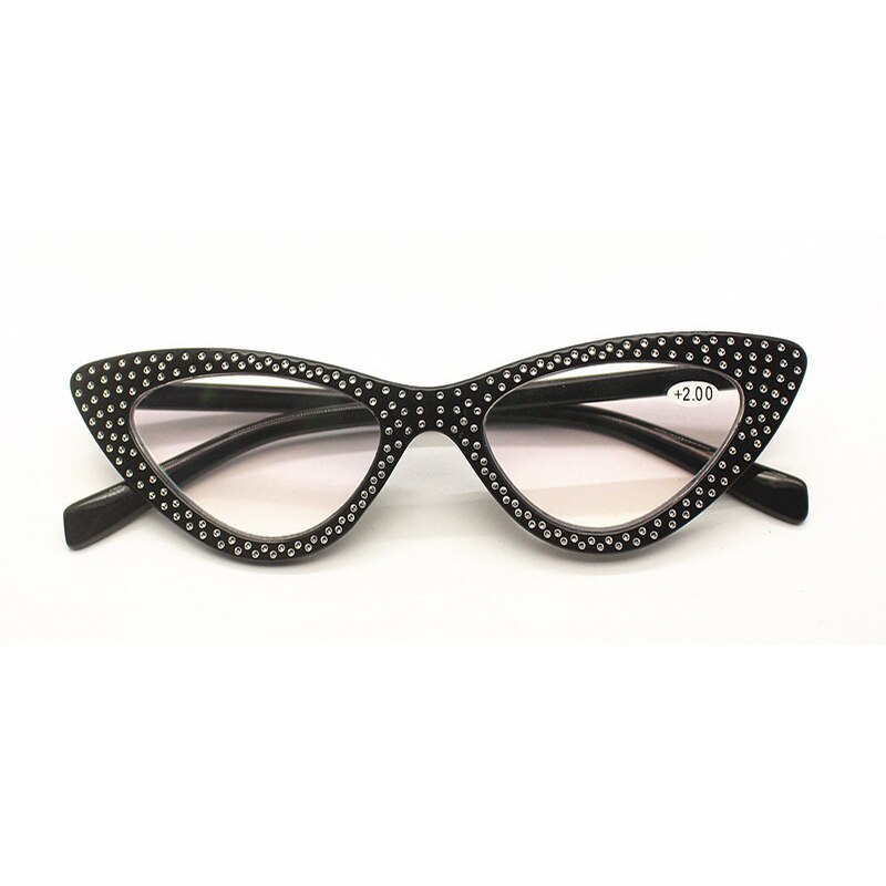 Seemfly klassiske kvinner lesebriller diamant harpiks hyperopi reseptbelagte briller dame rhinestone eyewear readers  +1.0 3.5: +350 / Svart
