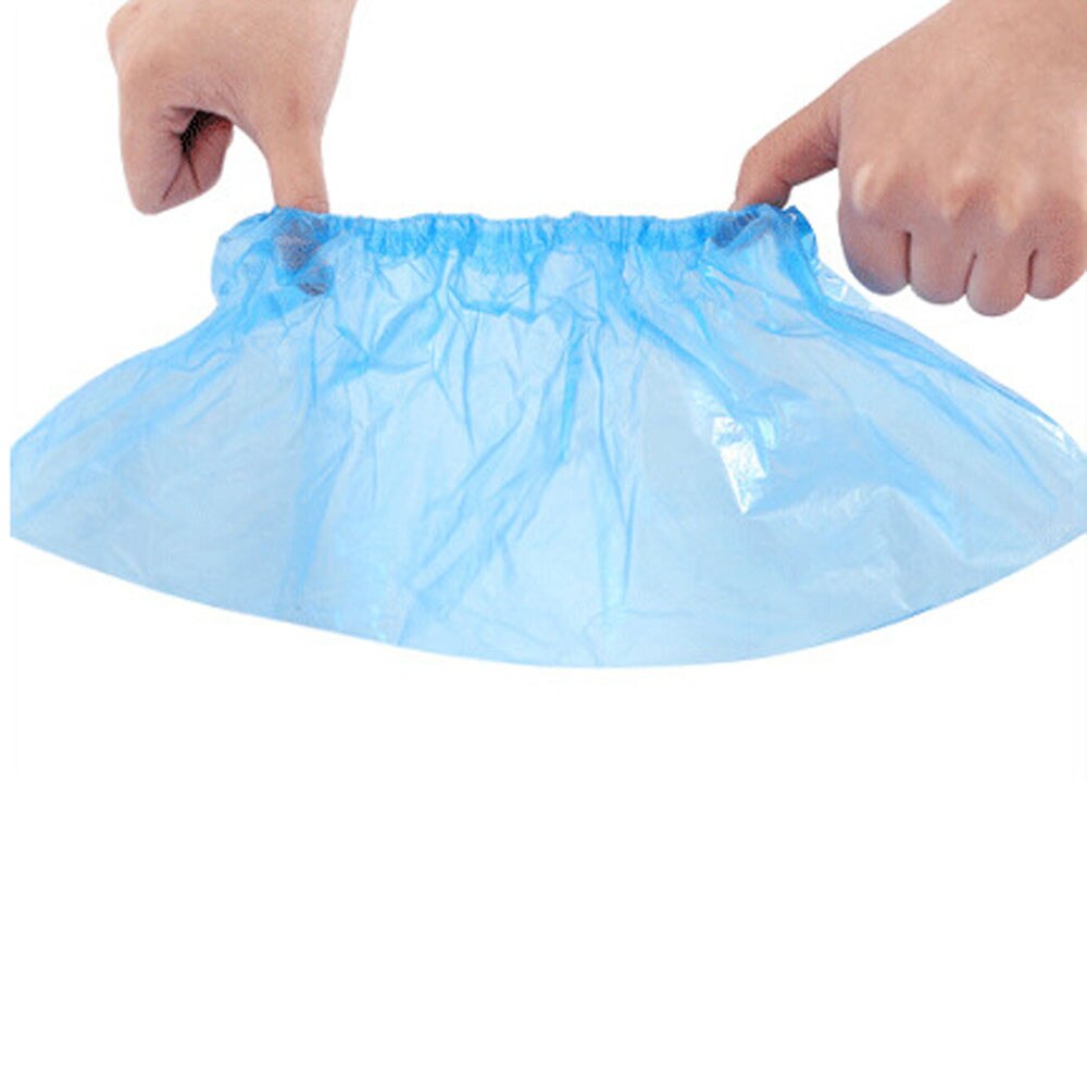 @ 100 Pc Outdoor Disposable Plastic Thick Outdoor Rainy Day Carpet Cleaning Shoe Cover Blue Waterproof Shoe Covers Useful